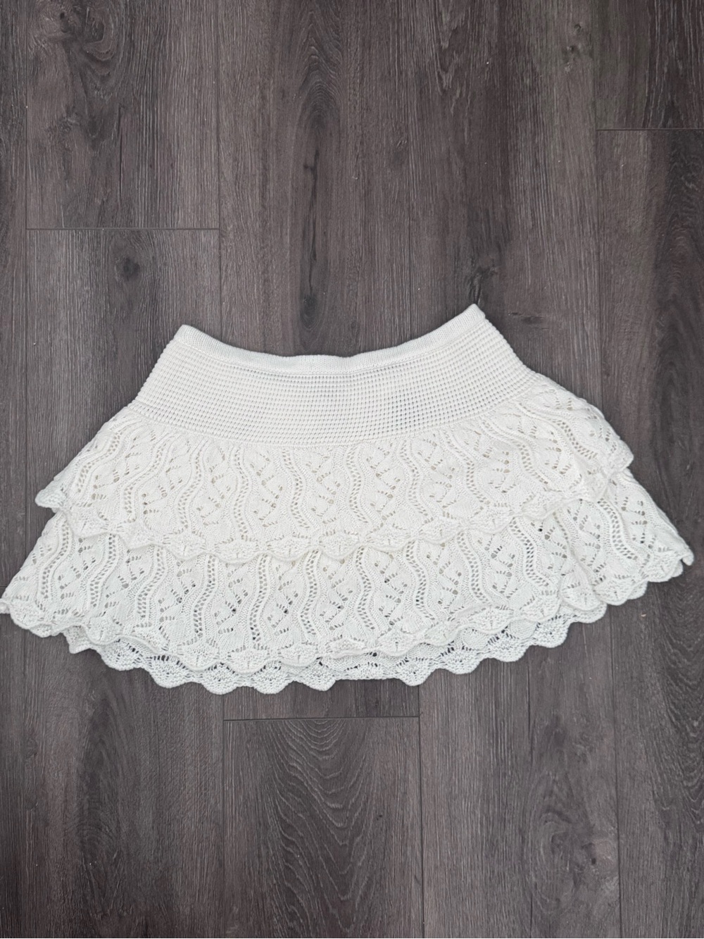 Women's White Crochet Tiered Skirt